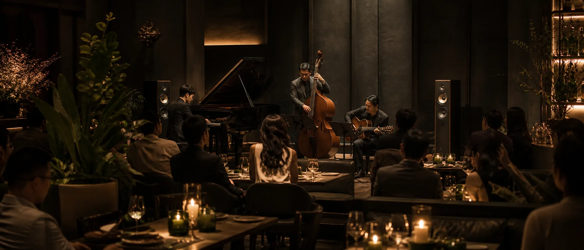 Concept preview of guests seated for an intimate trio and high-fidelity listening