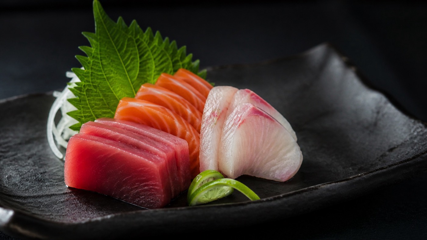 Editorial preview of carefully sliced fresh sashimi