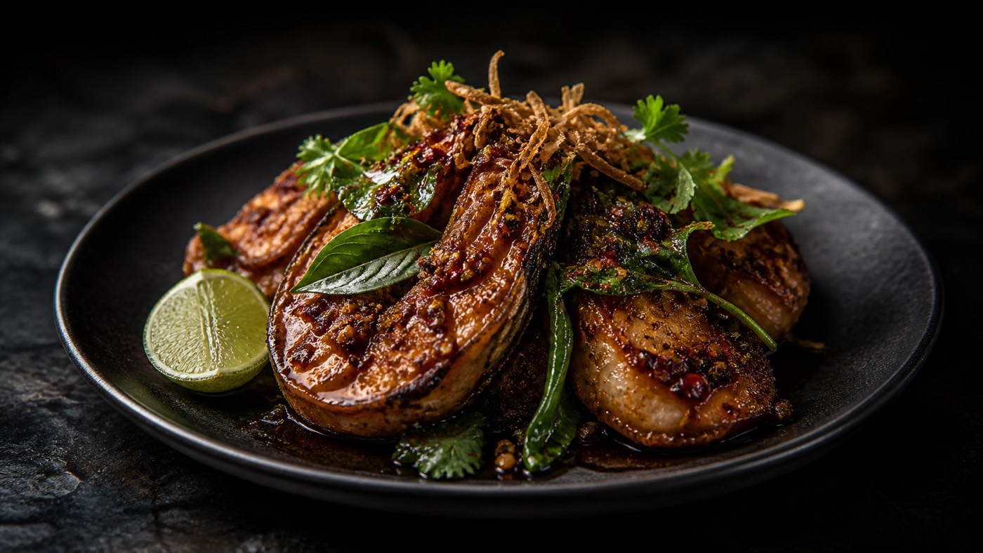 Editorial preview of a Thai signature dish with herbs and chile